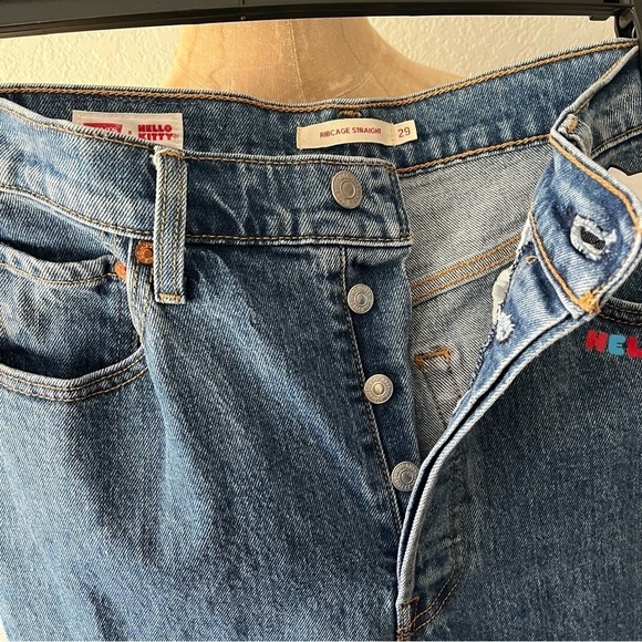 LEVIS x HELLO KITTY sz 29 Ribcage Straight Denim Blue Jeans High Rise - Picture 5 of 13
